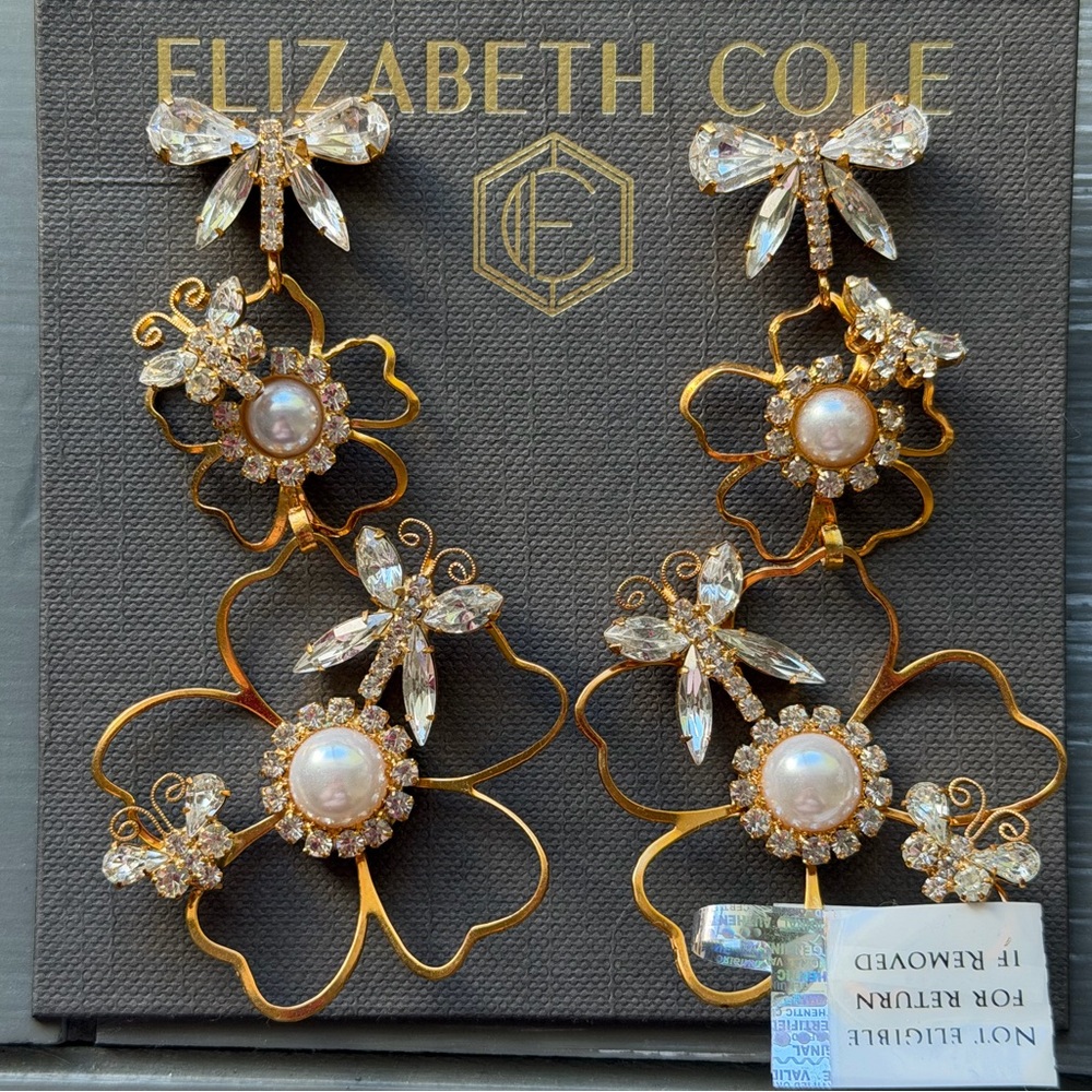 NWT Elizabeth Cole Floral Dangle Earrings